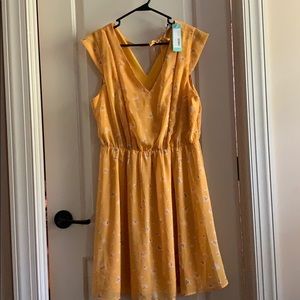 Women’s Yellow Dress with Bird Pattern